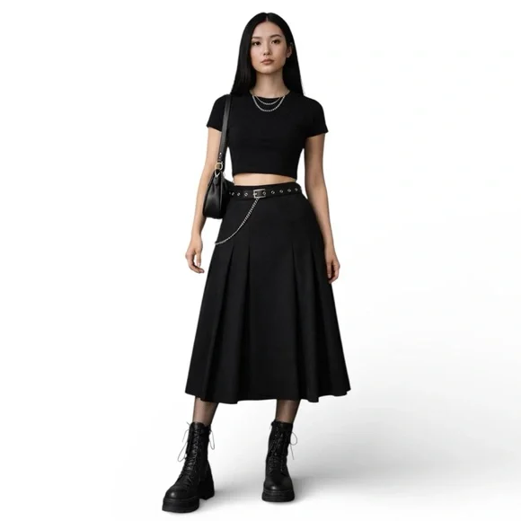 Vtg Harve Benard Classic Black Pleated Wool Midi Skirt - Hong Kong - Women’s 4 - Picture 3 of 10